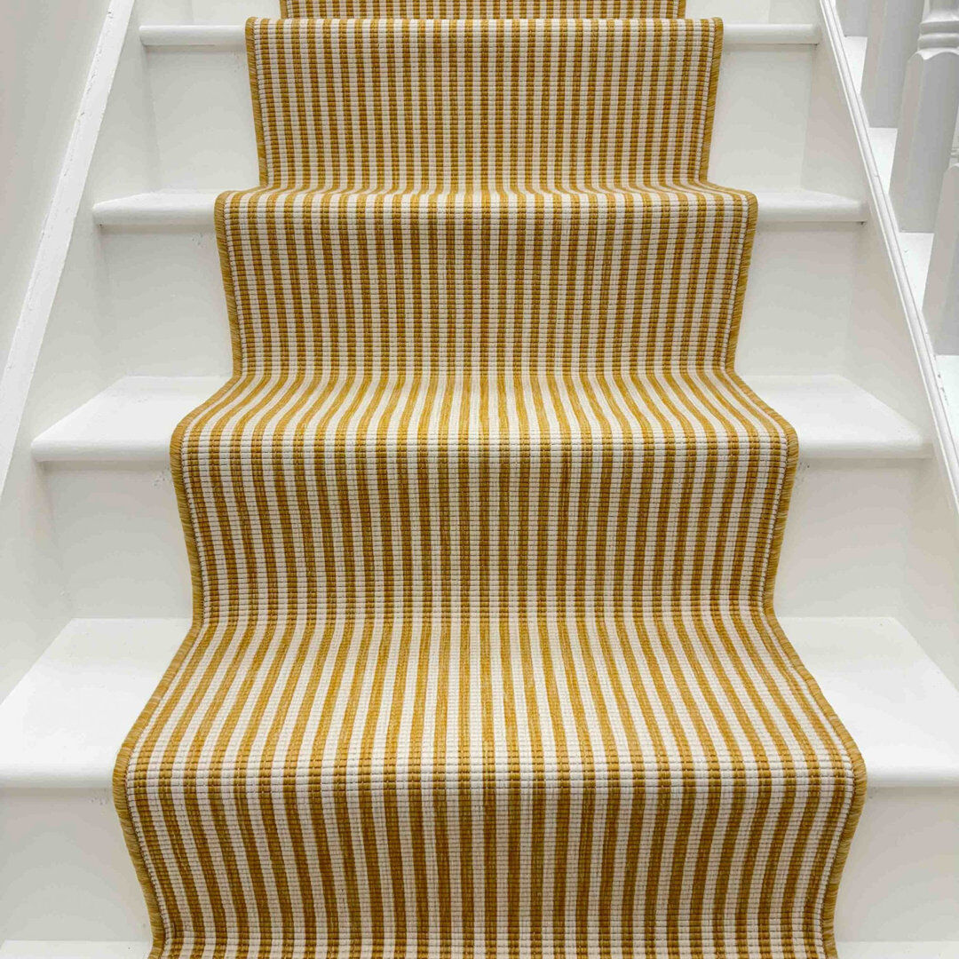 Ebern Designs Stair Runner Striped Flatweave Area Rug Ochre Runner 60 x 690 cm