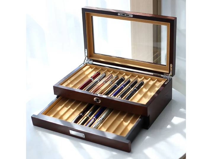 Boîte de collecte de stylos en bois, organisateur de rangement à Double couche, présentoir de stylos célèbre, boîte-cadeau, Solution de rangement haut de gamme pour hommes
