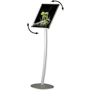 Update-Displays Infoständer Curved aus Aluminium, silber, A3, 126 cm Höhe, Hoch- oder Querformat
