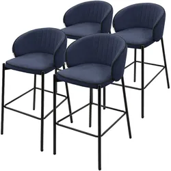 BARHOCKER 4er Set Dunkelblau mit Stoffbezug