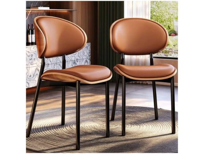 Ergonomischer moderner Esszimmerstuhl, PU-Lederstuhl Ergonomische Wirbelsäulenstütze, PU-Leder, 300-Pfund-Karbonstahlkonstruktion, for Esszimmer und Besprechungsräume(Orange,2ps)