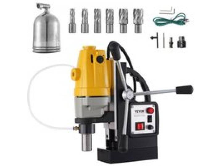 VEVOR Perceuse Magnétique 1100 W, Diamètre d'Alésage de 40 mm, Perceuse à Colonne Magnétique MD40, 12000 N, 670 tr/min, avec 6 Fraises Annulaires HSS, Système de Forage, Construction