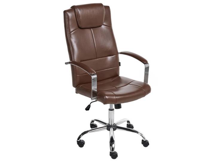 Beliani Drehstuhl Braun Winner, Braun, Silberfarben, Schwarz, Kunststoff, 60x112x60 cm, Büromöbel, Bürostühle, Drehstühle