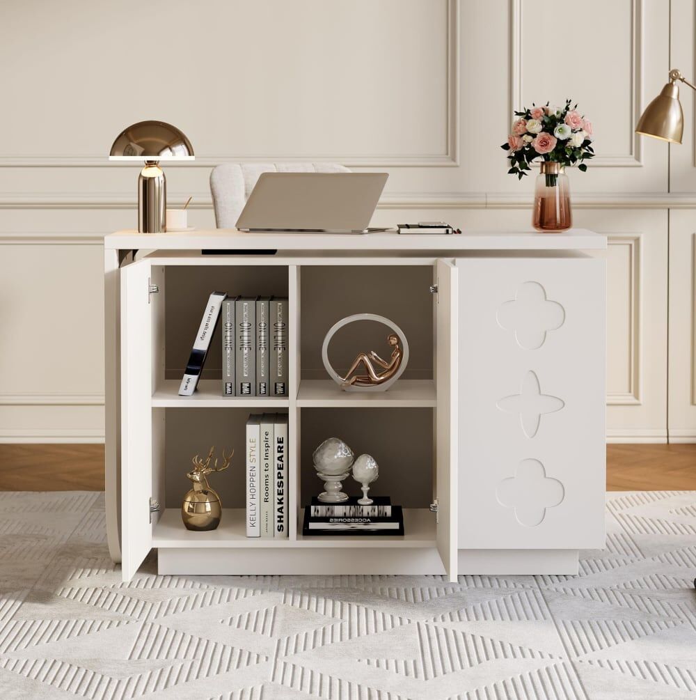MODFU Bureau pivotant avec 3 portes 110x100x72.5 cm, blanc Blanc 110x73x100cm