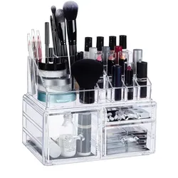 Relaxdays 2 x Make-Up Organizer mit 3 Schubladen Transparent