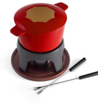 Swissmar Sierra Cherry Red 3-in-1 Cast Iron Fondue Set, Cherry