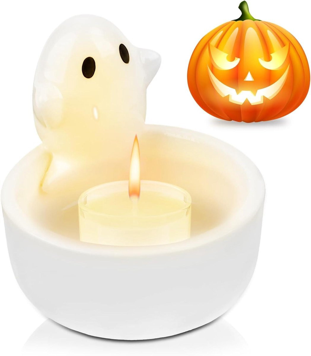 Keramische kaarsenstandaard met spookfiguren voor Halloween en geurende theelichthouders
