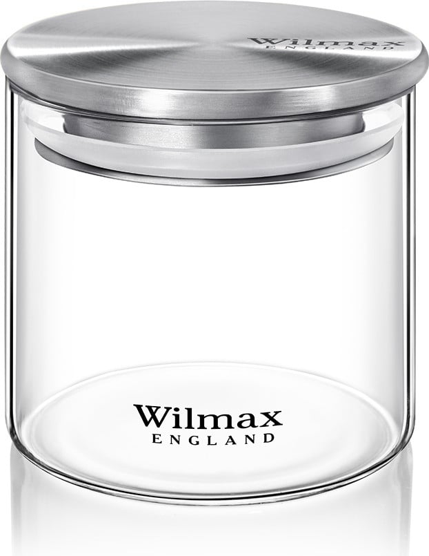 Wilmax England voorraadpot met roestvrijstalen deksel, 600 ml, transparant