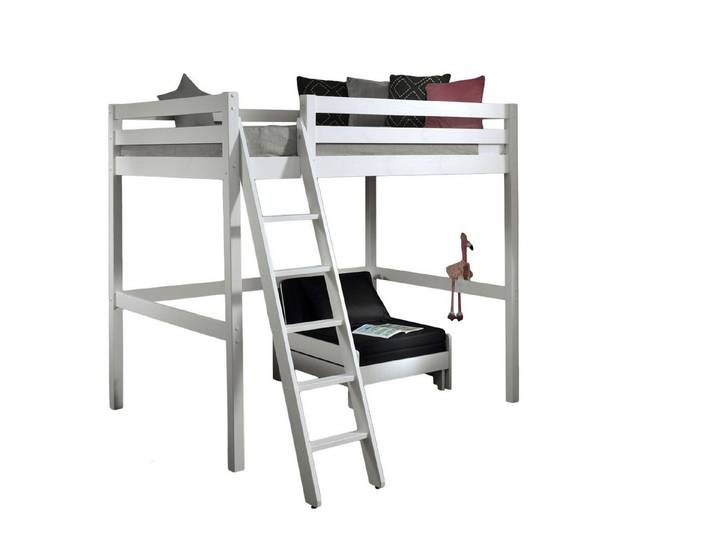58 aufm Kessel Kinderbett Hochbett + Bettsessel Karolina 209x215x190 Kinderbett Massivholz Weiß (inkl. Versand, Lieferung bis Verwendungsstelle), Liegefläche 140x200, platzsparendes Bett, Sesselbett, Rolllattenrost
