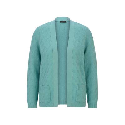 Strickjacke GOLDNER "Baumwoll-Cardigan ohne Verschluss", Damen, Gr. 38, grün (graugrün), Obermaterial: 100% Baumwolle CO., figurumspielend, Rippbündchen, Strickjacken Strickjacke, aufgesetzte Taschen
