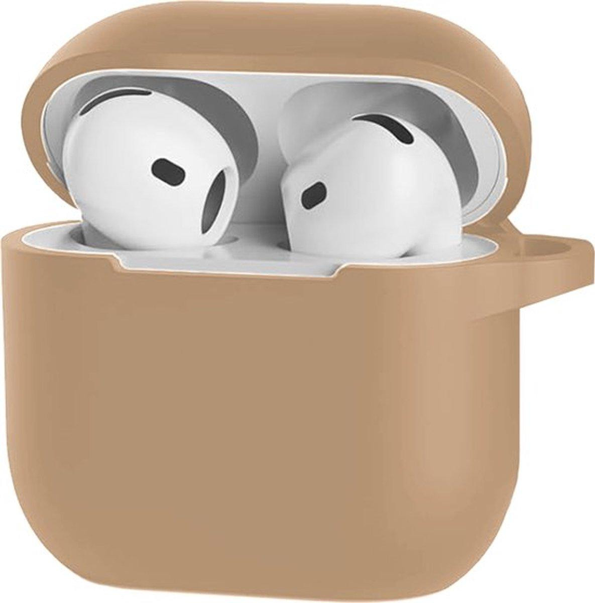 Jumada Beschermhoes voor AirPods 4, siliconen hoesje met clip - Kleur: zand