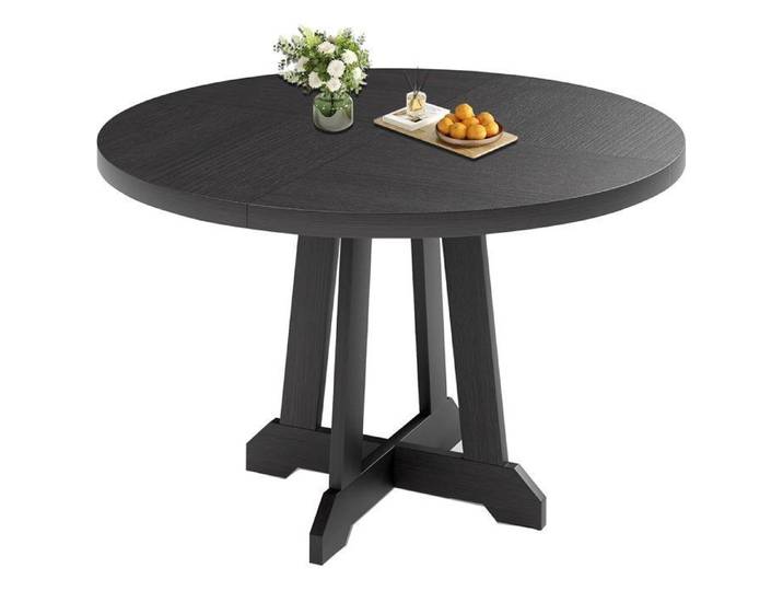 120CM Table Ronde - Table à Manger Base Bois - Grand Plateau- Table à Manger Style Contemporain -NOIR