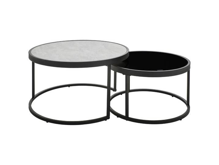 Mid.you Couchtischset, Schwarz, Hellgrau, Metall, Glas, Keramik, 2-teilig, Betonoptik, rund, rund, 65x80x80 cm, einfacher Aufbau, Wohnzimmer, Wohnzimmertische, Couchtische, Couchtische Keramik