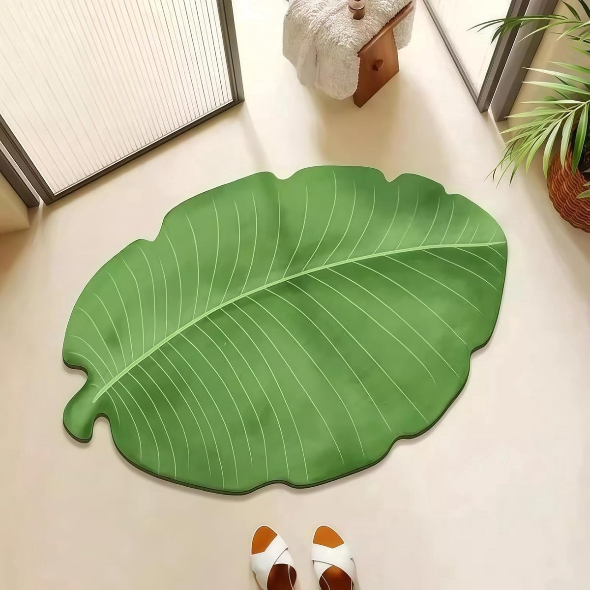 Groene antislip badkamermat van diatomeeënaarde, stof- en vlekbestendig, 40 x 60 cm