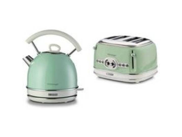 PACK ARIETE Bouilloire électrique 1 7L + Grille-pain 4 fentes 1600W Vert Vintage
