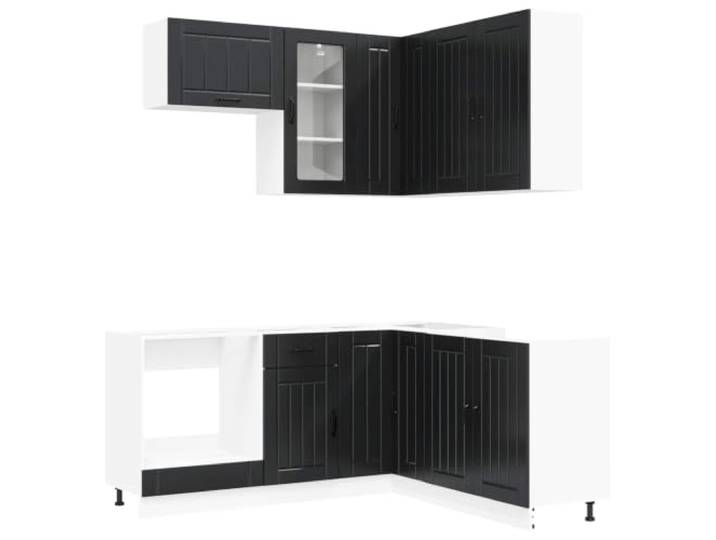 Makastle Küchenzeile Schwarz Holzwerkstoff 8-teilig mit Eckschrank, Glasschrank und Unterschrank, Montage erforderlich