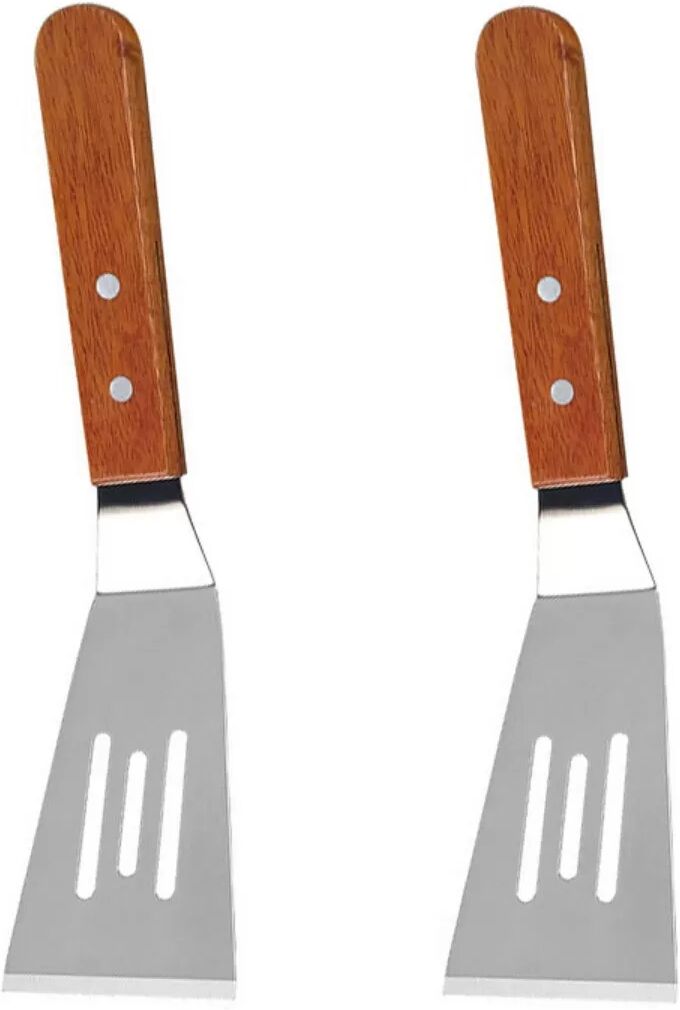 INF Teppanyaki Wender 901 Holzgriff Kleiner Schlitzwender (2er-Set) – Edelstahl-Grillspatel für Steak & BBQ