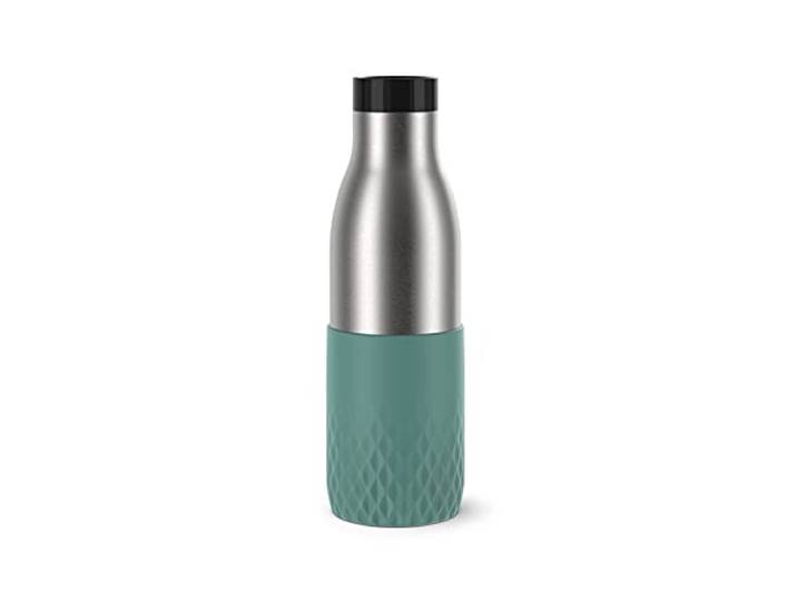 Emsa Bludrop Sleeve Isolier-Trinkflasche, 0,5 Liter, 100% dicht, Quick-Press Verschluss, Ergonomischer 360° Trinkgenuss,12h warm, 24h kühl, spülmaschinenfest, Edelstahl, Petrol, N31106