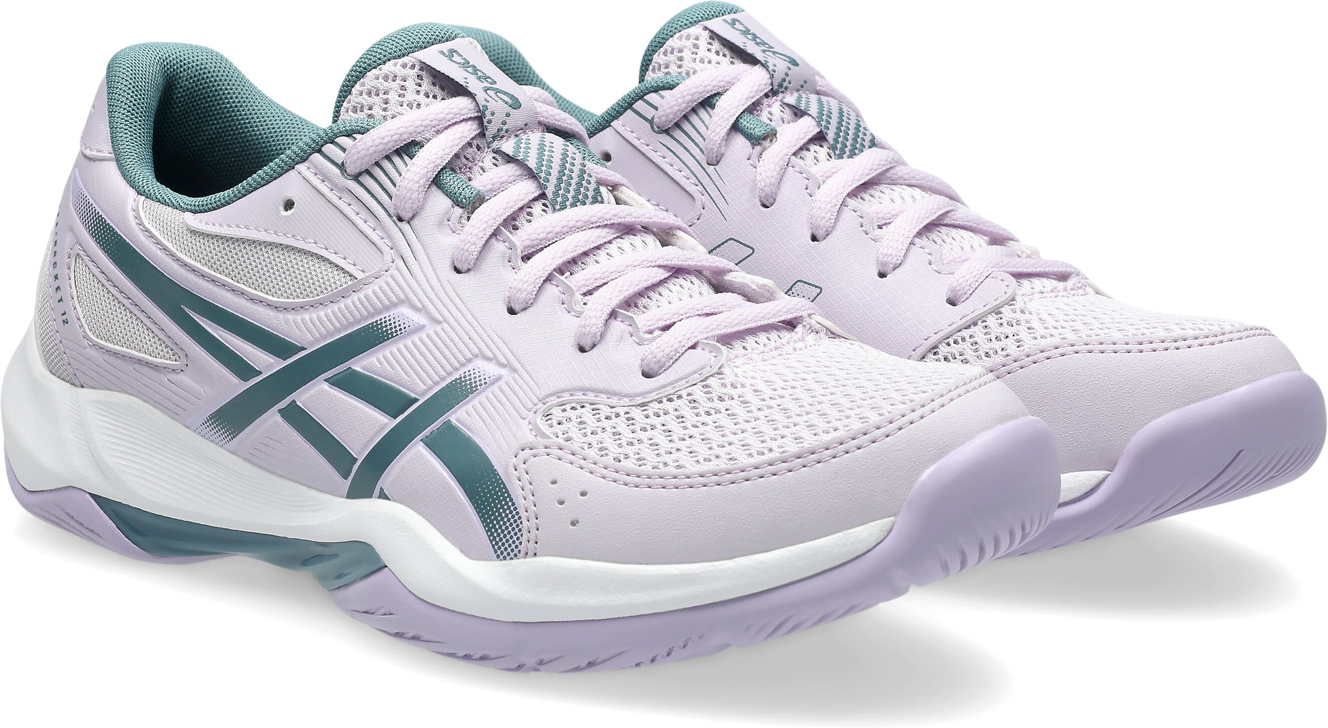 Hallenschuh ASICS "GEL-ROCKET 12", Damen, Gr. 37,5, rosa (dahlia, foggy teal), Synthetik, Schuhe Hallenschuh, besonders geeignet für Handball und Volleyball