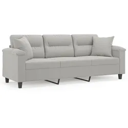 vidaXL 3-Sitzer-Sofa mit Kissen Hellgrau 180 cm Mikrofasergewebe