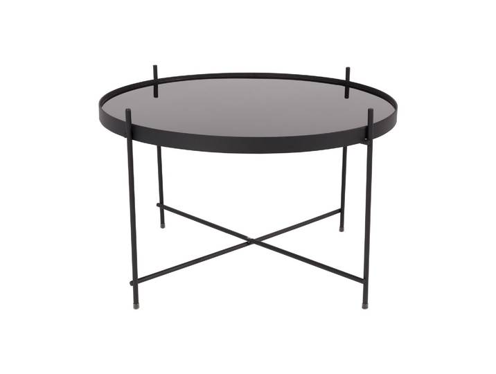 Table d'appoint en métal noir et verre trempé, plateau amovible,
