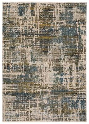 Style Haven Hendrix Abstract Etchings Blue/ Gold Fringe Edge Area Rug