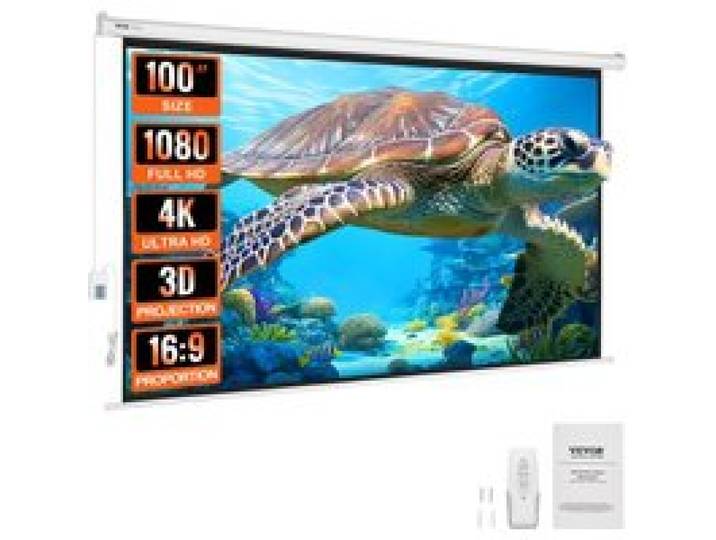 VEVOR motorisierte Projektor-Leinwand, 100 Zoll 16:9 4K 1080 HD elektrische Projektor-Leinwand, automatische Projektionswand mit Fernbedienung, Wandmontage-Filmleinwand für Familien-Heimbüro-Theater