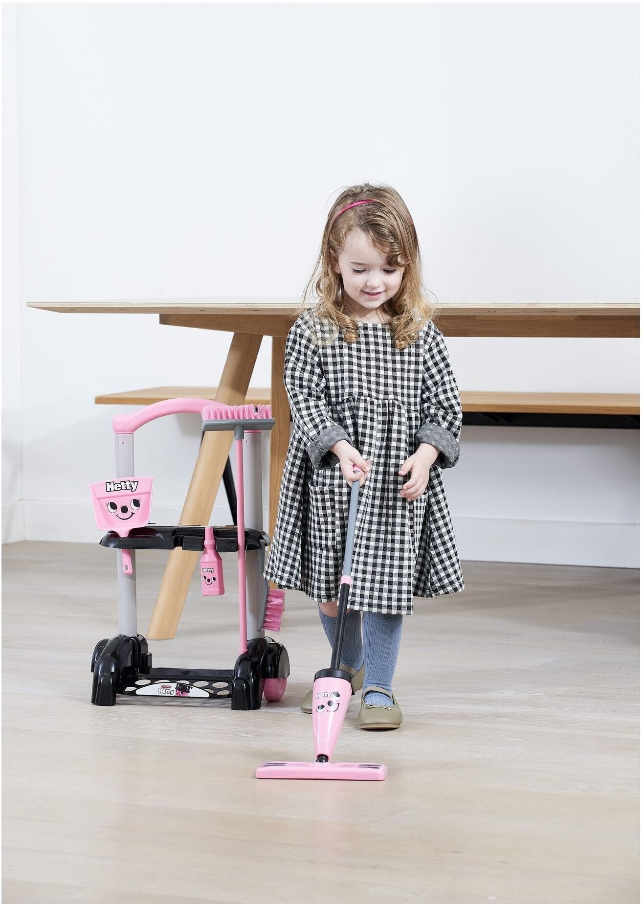 Casdon Hetty Cleaning Trolley for Imaginative Household Role Play - Child-Sized Toy with Accessories - Pink Color