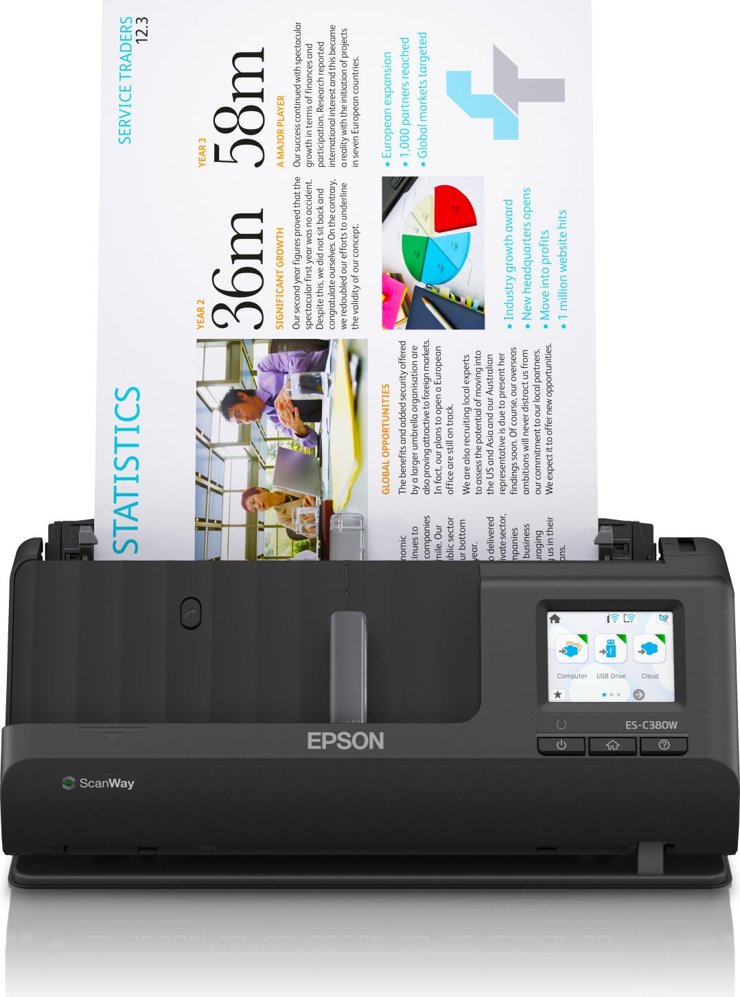 Epson ES-C380W, 215,9 x 5588 mm, 600 x 600 DPI, 30 Bit, 24 Bit, 8 Bit, ADF + Bogenscanner