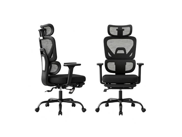Chaise de bureau ergonomique noire avec repose-pieds