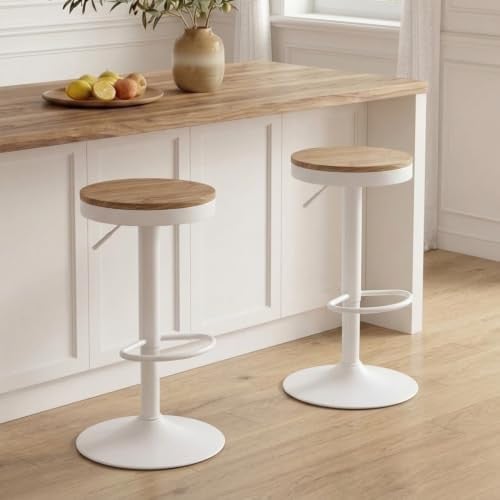 YOUNIKE Barkruk set van 2, houten barstoelen met metalen frame, 360 graden draaibaar en in hoogte verstelbaar