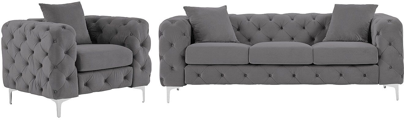 Vente-unique 3-Sitzer-Sofa & Sessel - Anthrazit - Samt - EDWINA