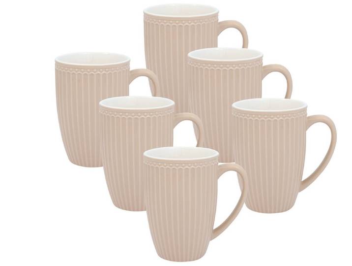 Greengate Geschirr-Set Alice Becher mit Henkel groß creamy fudge 0,5l Set6, Steingut