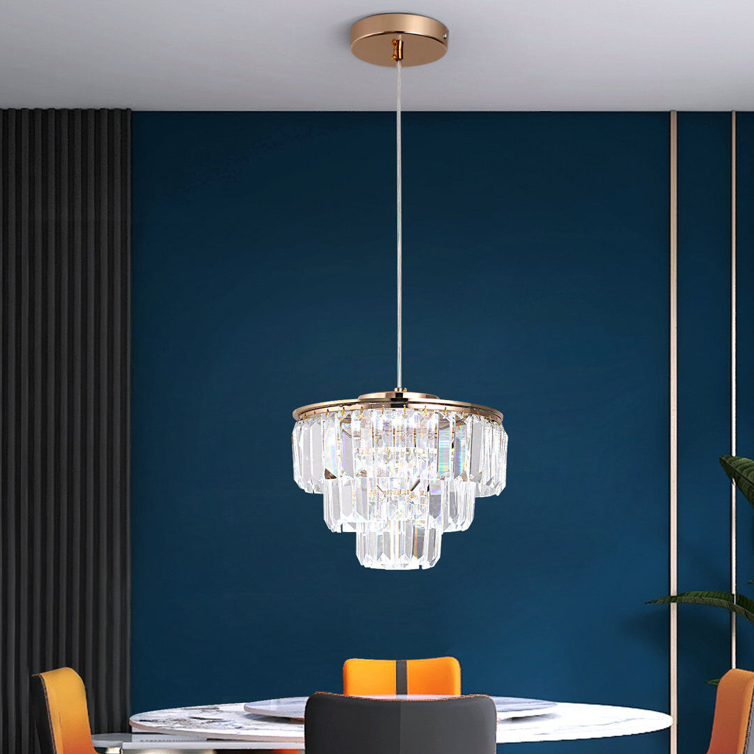 GreeLustr 1 - Light Crystal LED Chandelier Brass 17cm H X 25cm W X 25cm D