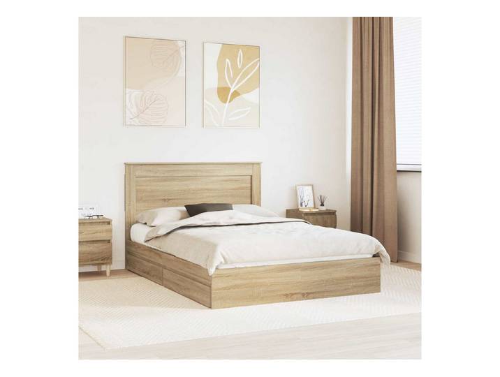 furnicato Stauraumbett Aufbewahrungsbett 140 x 200 cm Sonoma-Eiche (1-tlg), Stauraumbett mit integrierten Schubladen und Plattform-Lattenrost