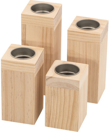 Holz-Teelichthalter, natur, 4 Stück
