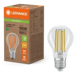 Ledvance E27 Besonders effiziente LED Lampe Classic klar 7,2W wie 100W 2700K warmweißes Licht