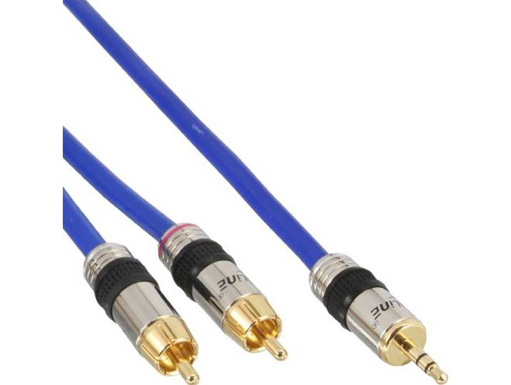 InLine 20m 2x RCA/3,5mm premium audiokabel 3,5 mm blauw - audiokabel (3,5mm, 20m, blauw)