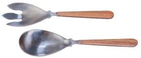 BIDK Home Set of 2 Salad Servers w/ Wood Handles - Silver & Wood