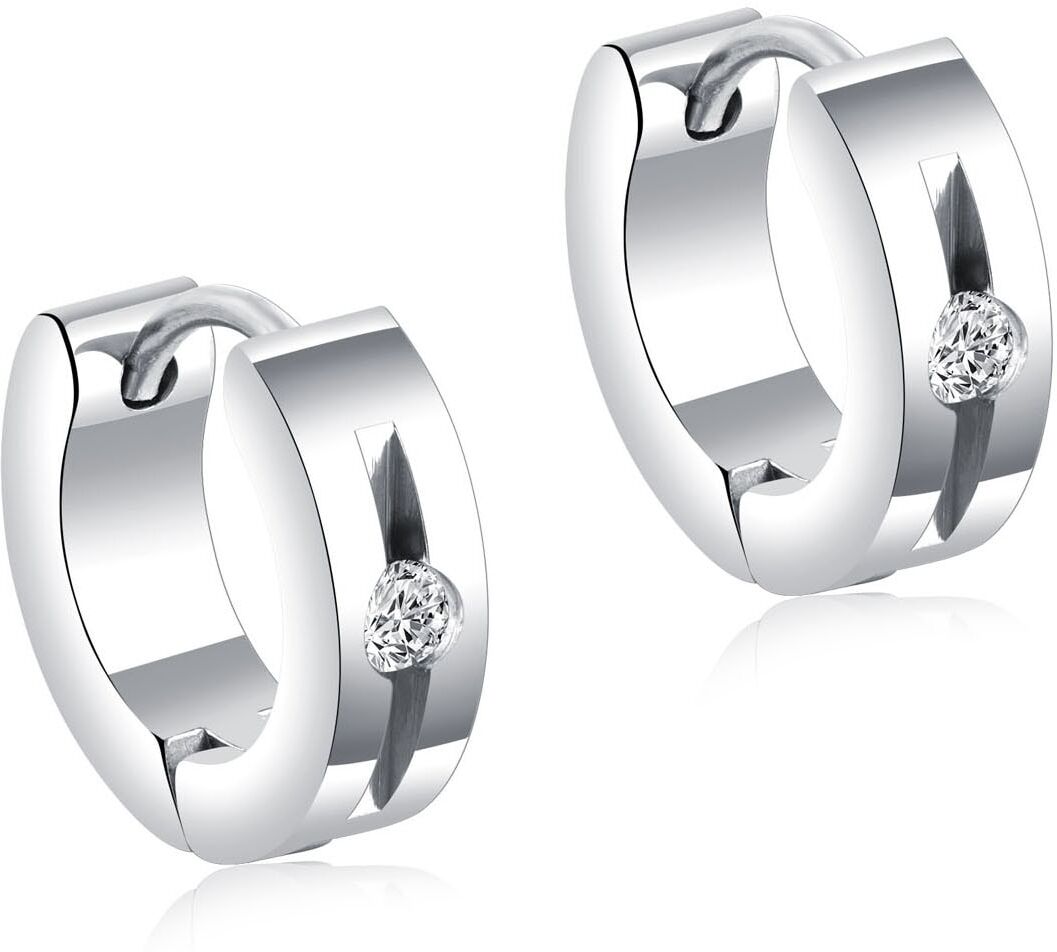 Paar Creolen FIRETTI "Schmuck Geschenk Glamour, klassisch", silber (edelstahlfarben, weiß, kristallweiß), Ohrringe, Damen, 13,5mm, Edelstahl, Paar Creolen, mit Zirkonia (synth.) edelstahlfarben, weiß, kristallweiß 13,5mm, Edelstahl