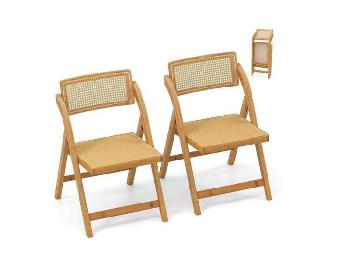 Chaises Salle à Manger Lot de 2 - RELAX4LIFE - Dossier Pivotant - Chaise Pliante en Bois - Cadre en Bambou - Charge 150KG - Naturel