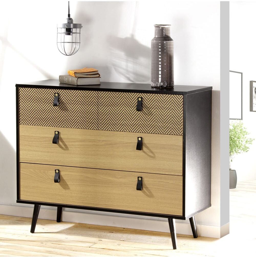 Calicosy Commode 3 tiroirs motifs chevron - marron Marron 99x82x40cm