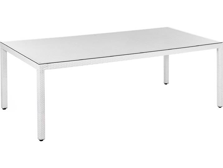 BELIANI Gartentisch weiß Polyrattan Aluminium Sicherheitsglas 220x100 cm Outdoor