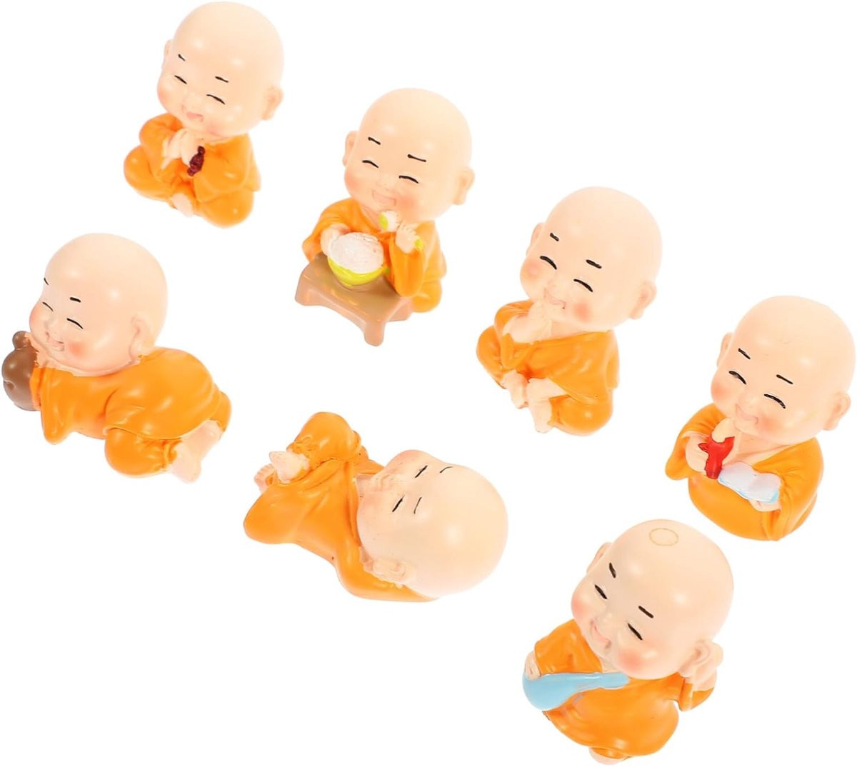 Set van zeven mini Zen monnik beeldjes voor decoratie in huis