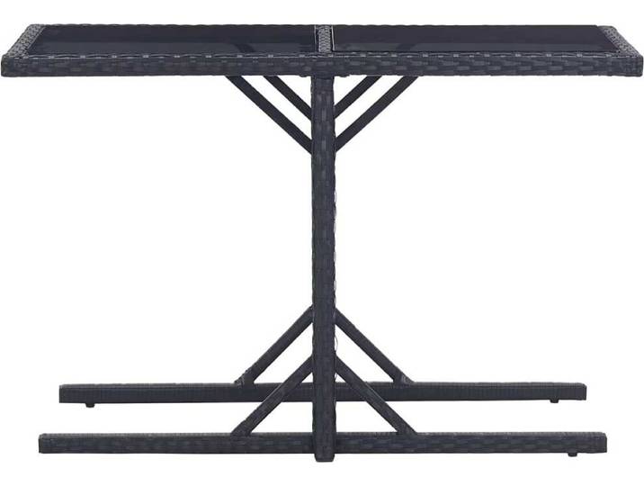 vidaXL Table de jardin noire 110×53×72 cm verre et poly rotin
