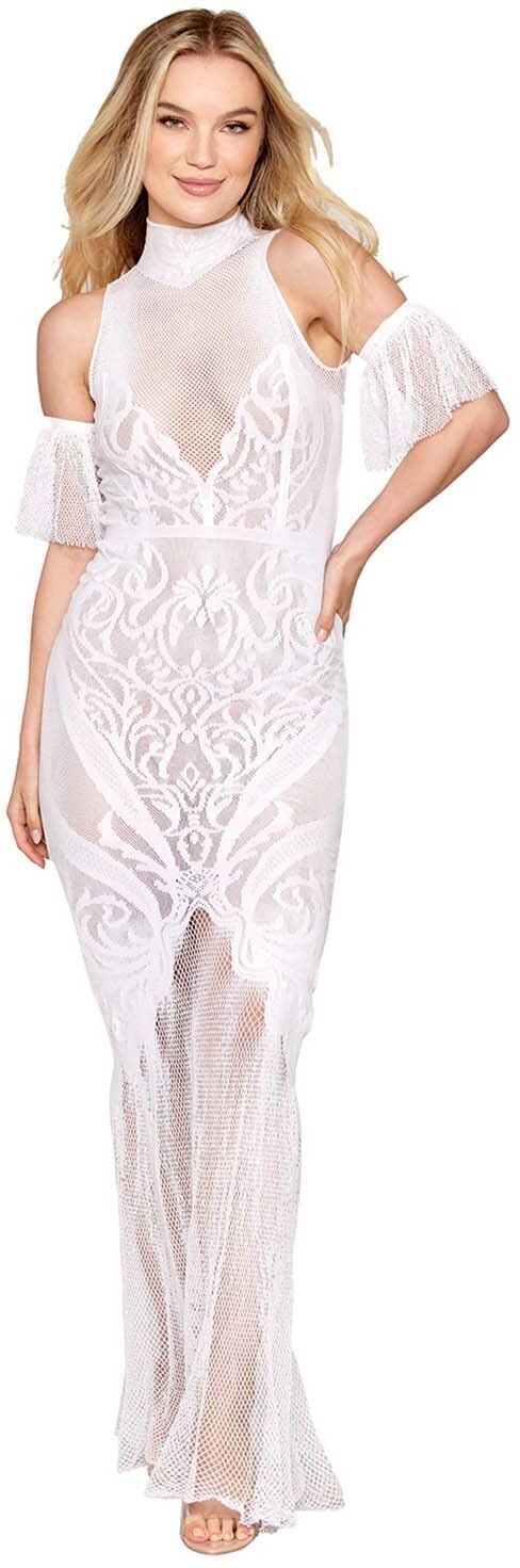 Dreamgirl Robe bodystocking en résille et dentelle blanche
