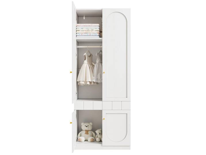 Evryae Garderobenschrank Moderner Kleiderschrank mit Doppeltüren, grifflosem Design, Schubladen, Stauraum, Weiß, Faserplatte, Metall, 2 Schubladen, Rechteckig, 80x200x50 cm, Garderobe, Garderobenschränke