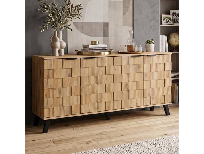 Buffet 160 5 cm Optimisation de l'espace Design soigné en bois de chêne Style moderne 4 portes Buffet de cuisine - Bois naturel