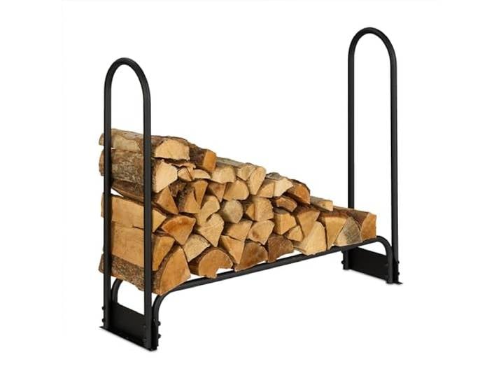 Relaxdays Porte-bûches\, HxLxP : 90x110x29 cm\, rangement intérieur & extérieur\, bûches à partir de 25 cm\, métal\, noir