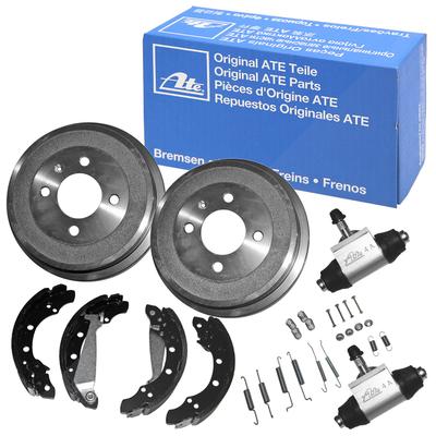 Ate 2x Bremstrommel+Backen+Zylinder+Zubehör [Hersteller-Nr. 10696860] für Skoda, Seat, VW